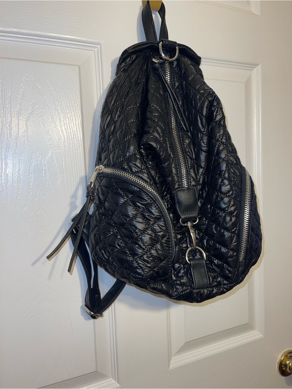 R2 Black Quilted Backpack with Blue Lining
